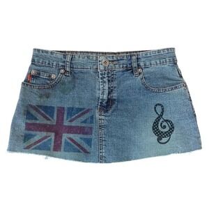 y2k ipod graphic denim mini skirt low rise stone jeans size S